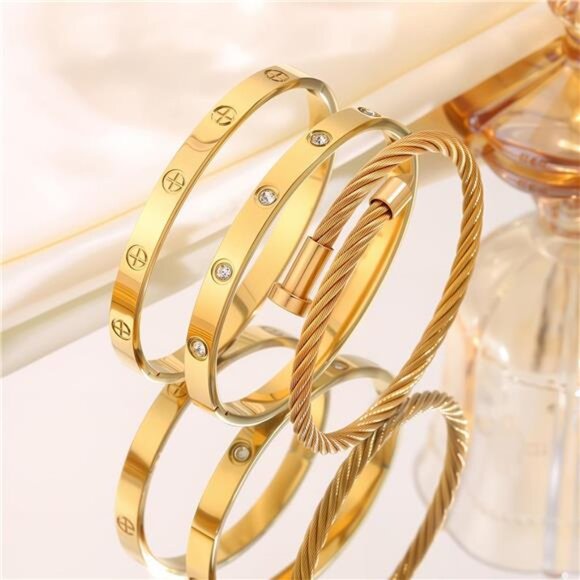 Gold bracelets for women stackable bangles love friendship stainless steel jewel - Picture 6 of 7
